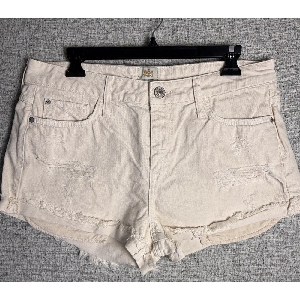 River Island‎ Beige Khaki Distressed Cutoff Denim Shorts UK Brand 34in Waist